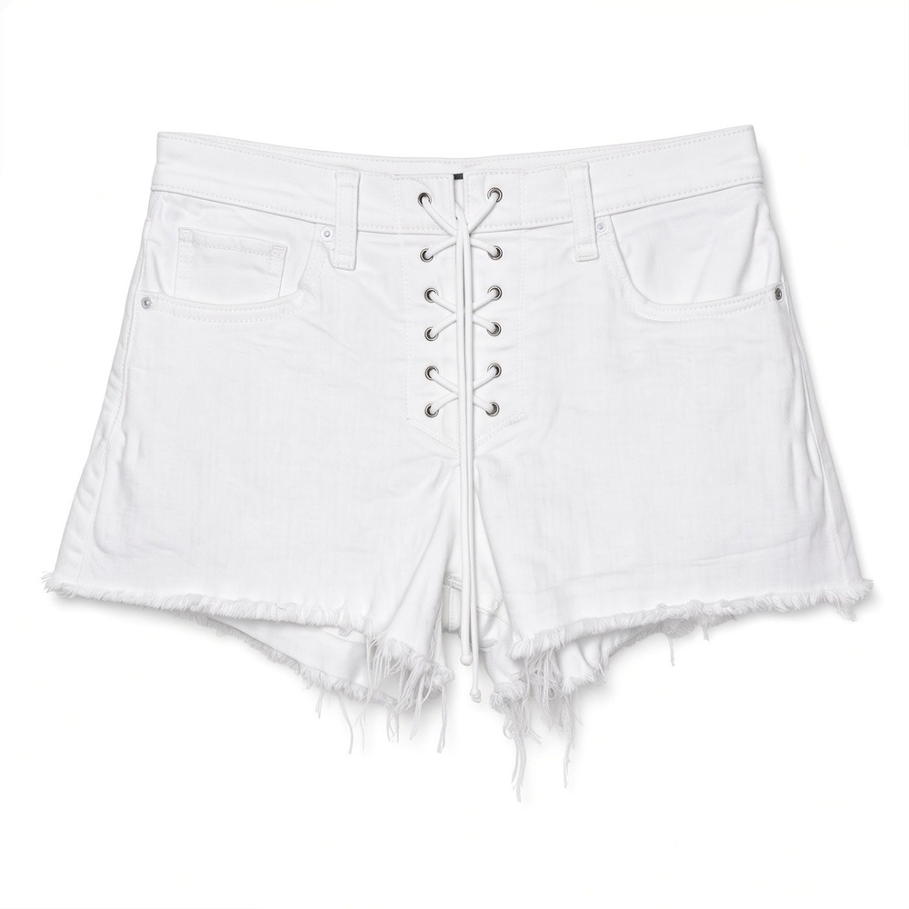 Express White Lace Up Front Denim Shorts Raw Hem Mid-Rise Vintage Women Size 2